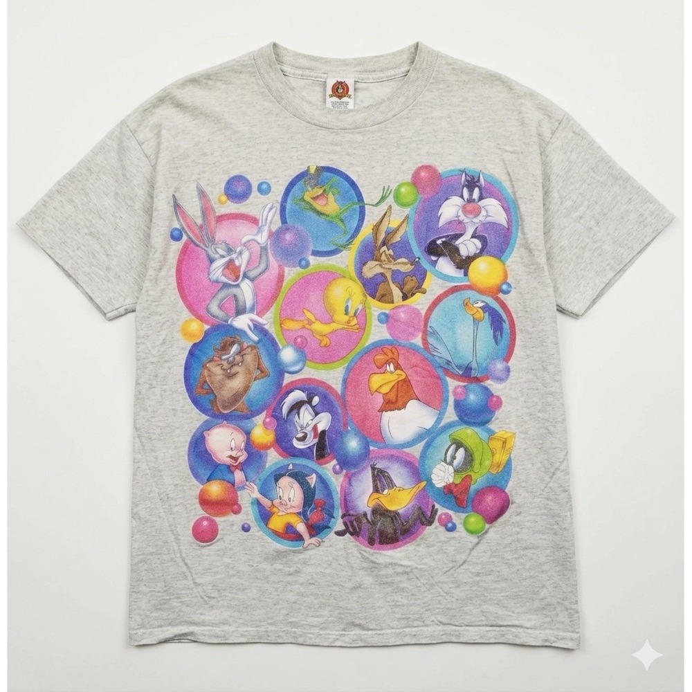 Flawed Gem!‎ Looney Tunes Vtg 1997 Character T Shirt Tee Grey Sz Lg Brazos USA